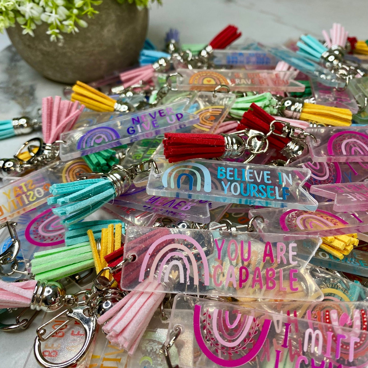 Keychains - Clear Acrylic Positivity Mix