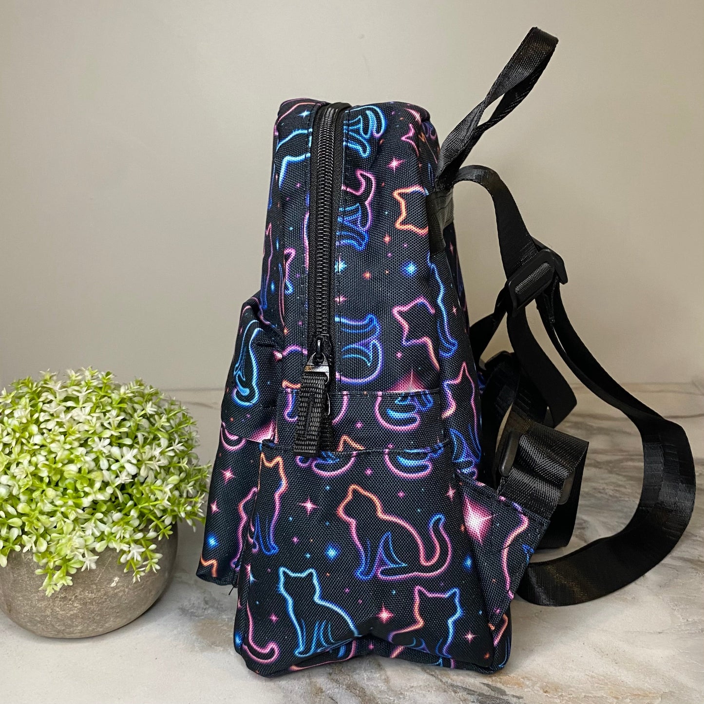 Mini Backpack - Cat Neon Outline