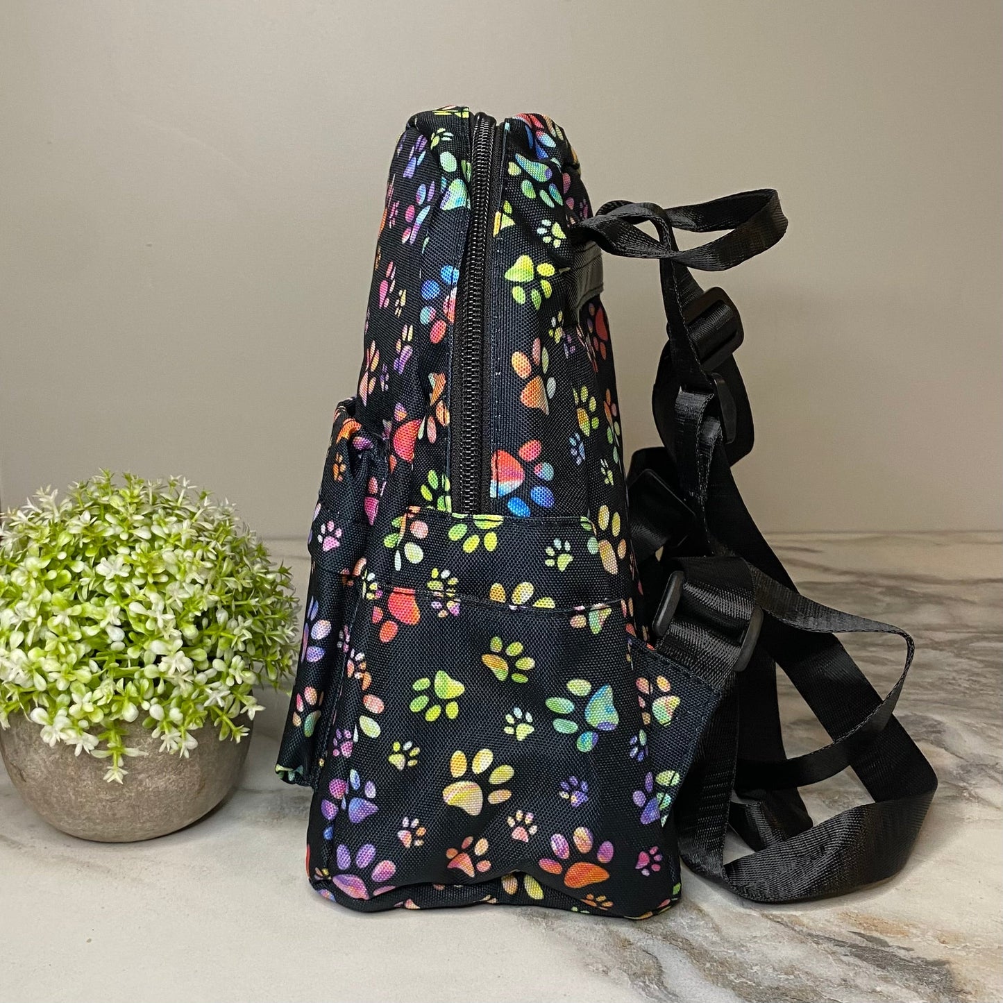 Mini Backpack - Black Rainbow Paw