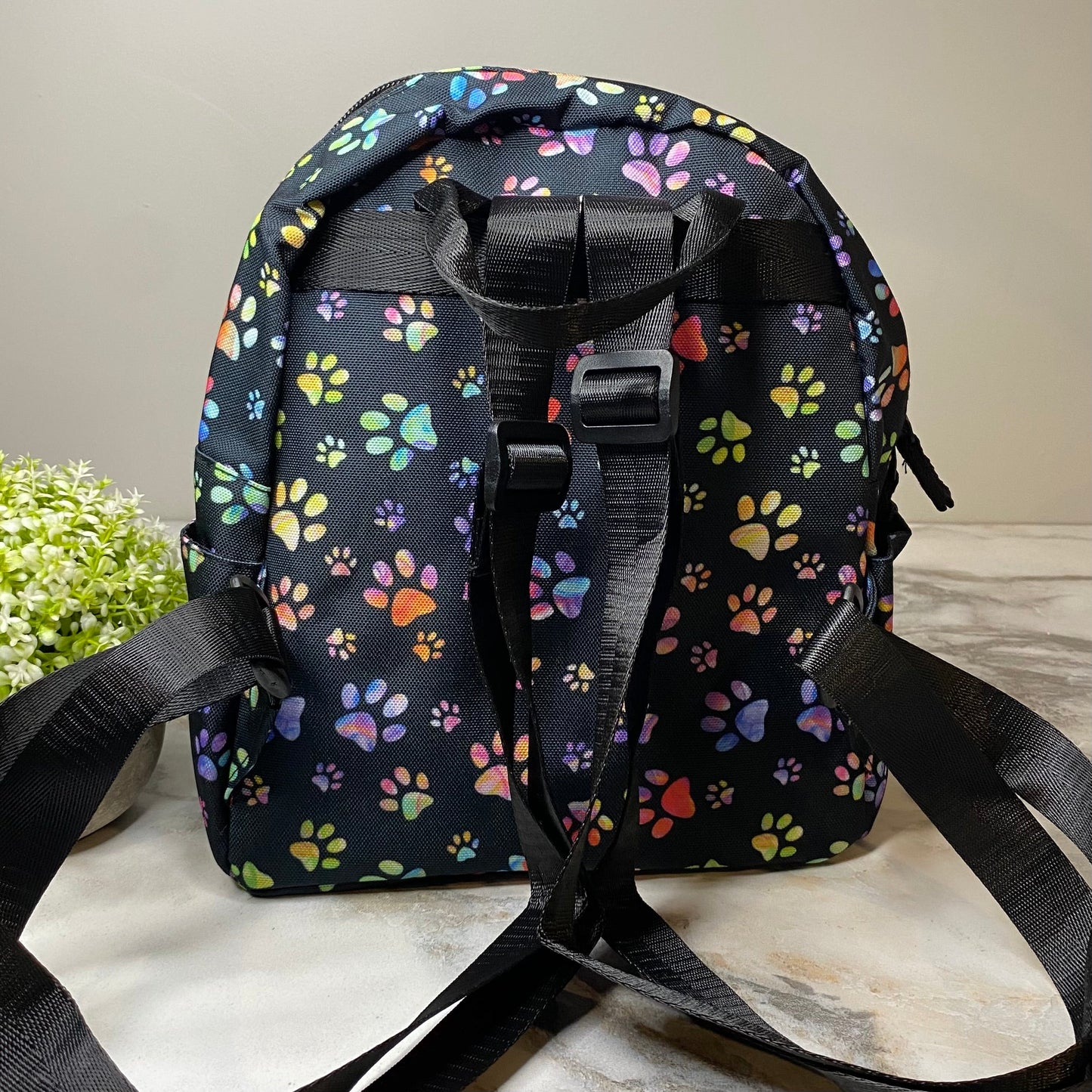 Mini Backpack - Black Rainbow Paw