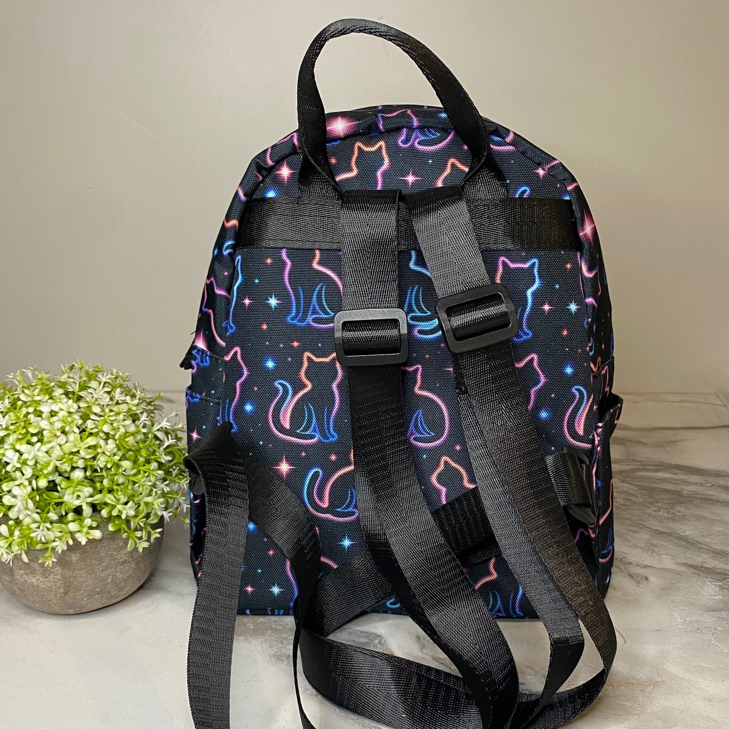 Mini Backpack - Cat Neon Outline