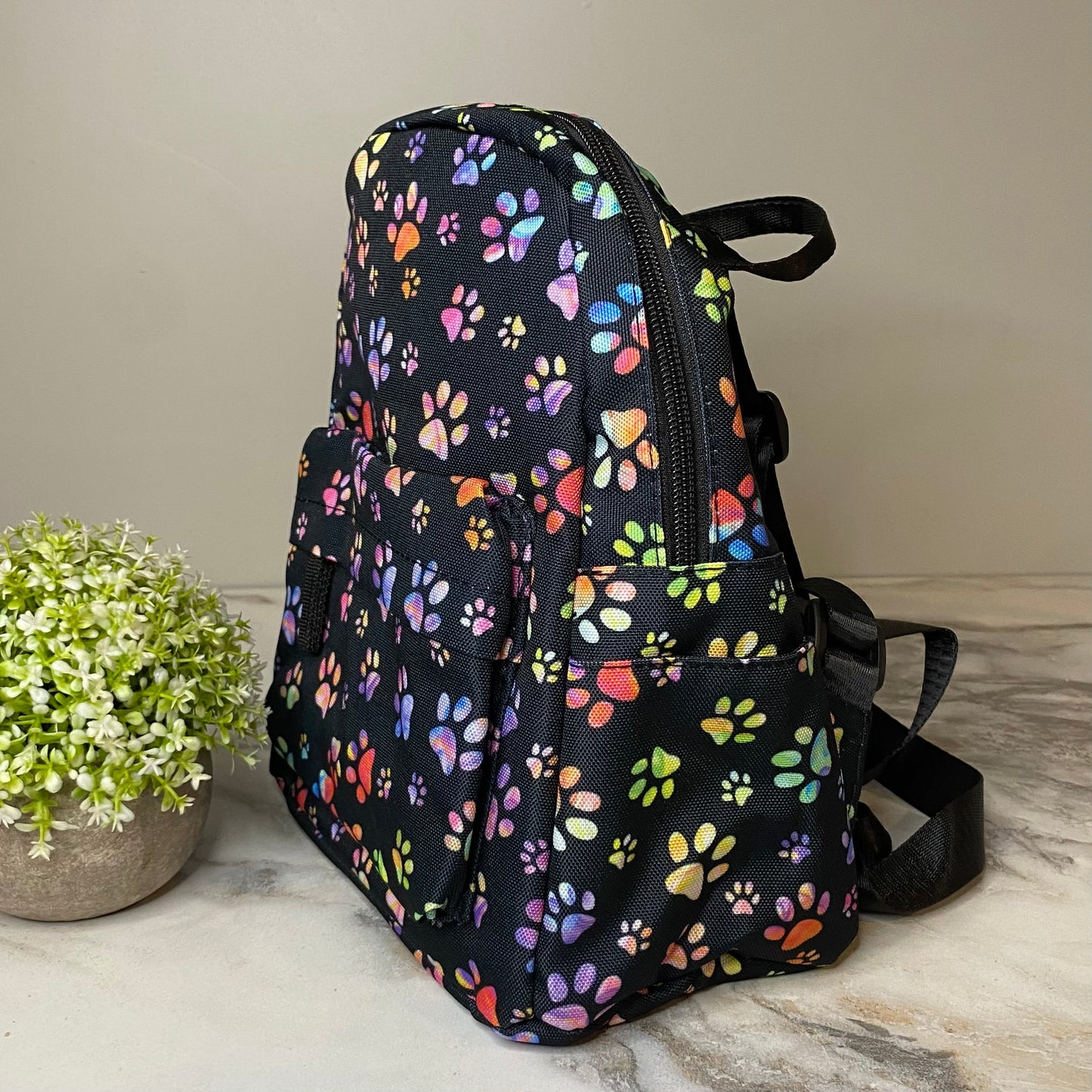 Mini Backpack - Black Rainbow Paw