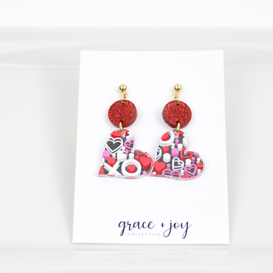 XO Heart Dangle Valentines Day Earrings