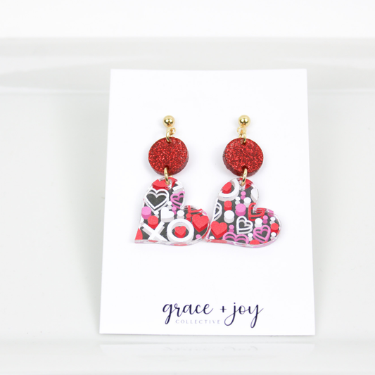 XO Heart Dangle Valentines Day Earrings