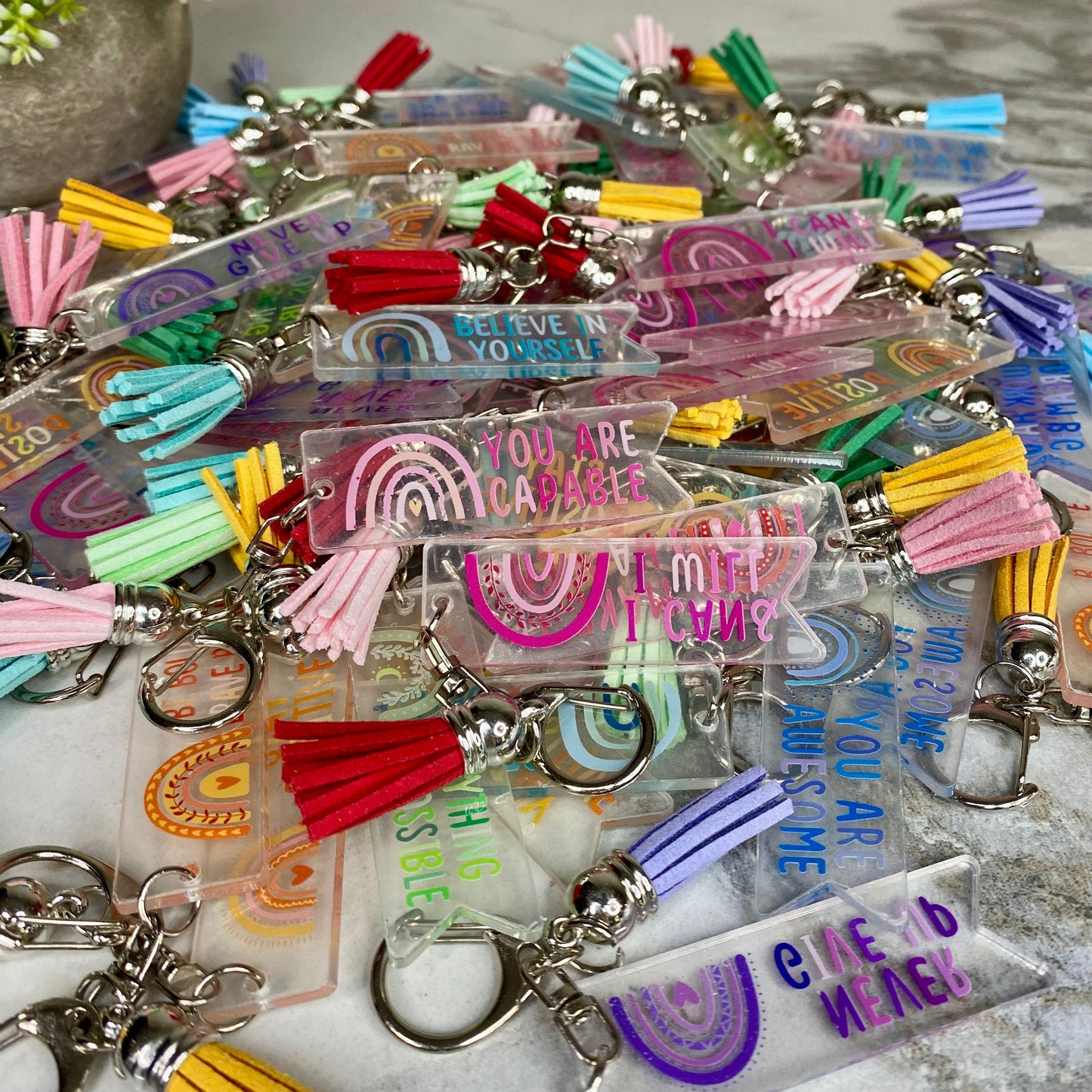 Keychains - Clear Acrylic Positivity Mix