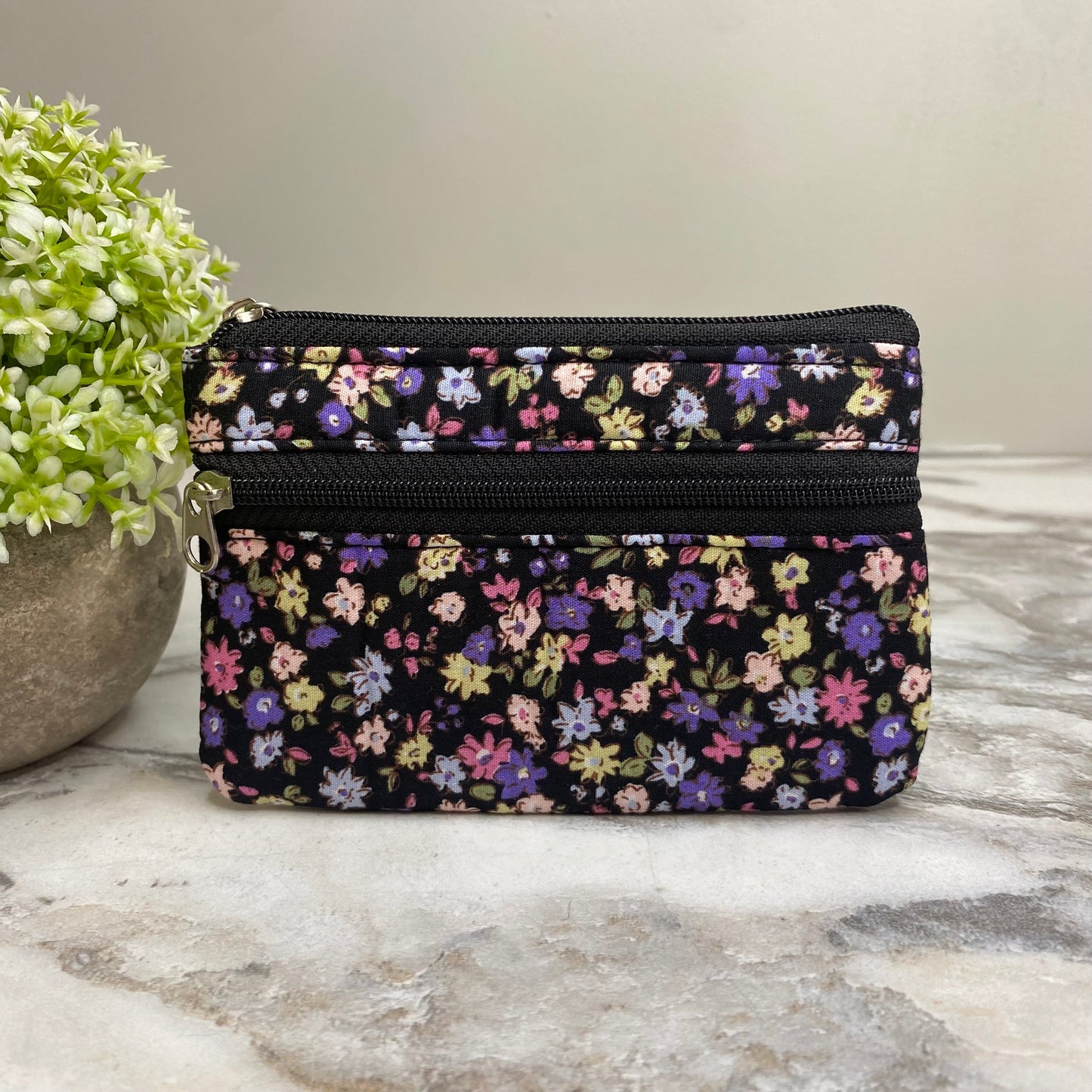 Mini Double Zip Pouch - Floral Designs