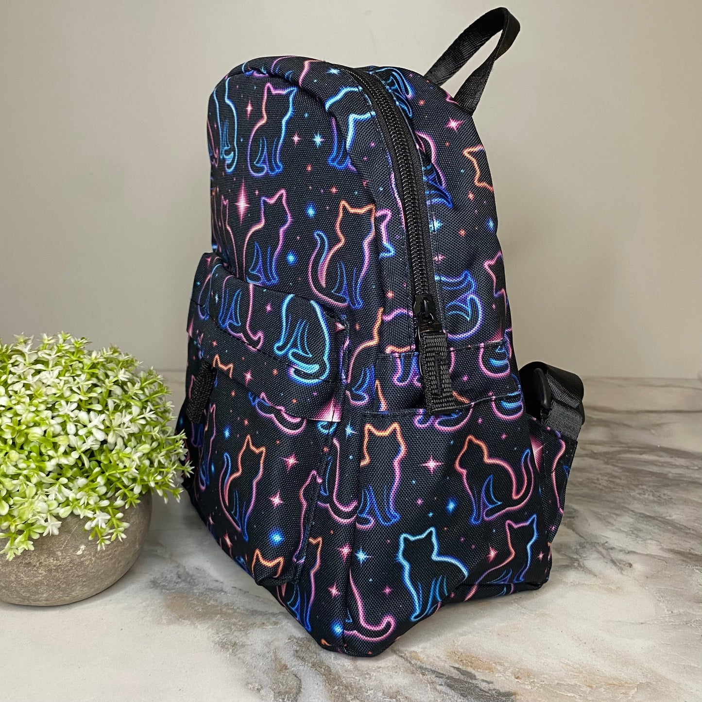 Mini Backpack - Cat Neon Outline