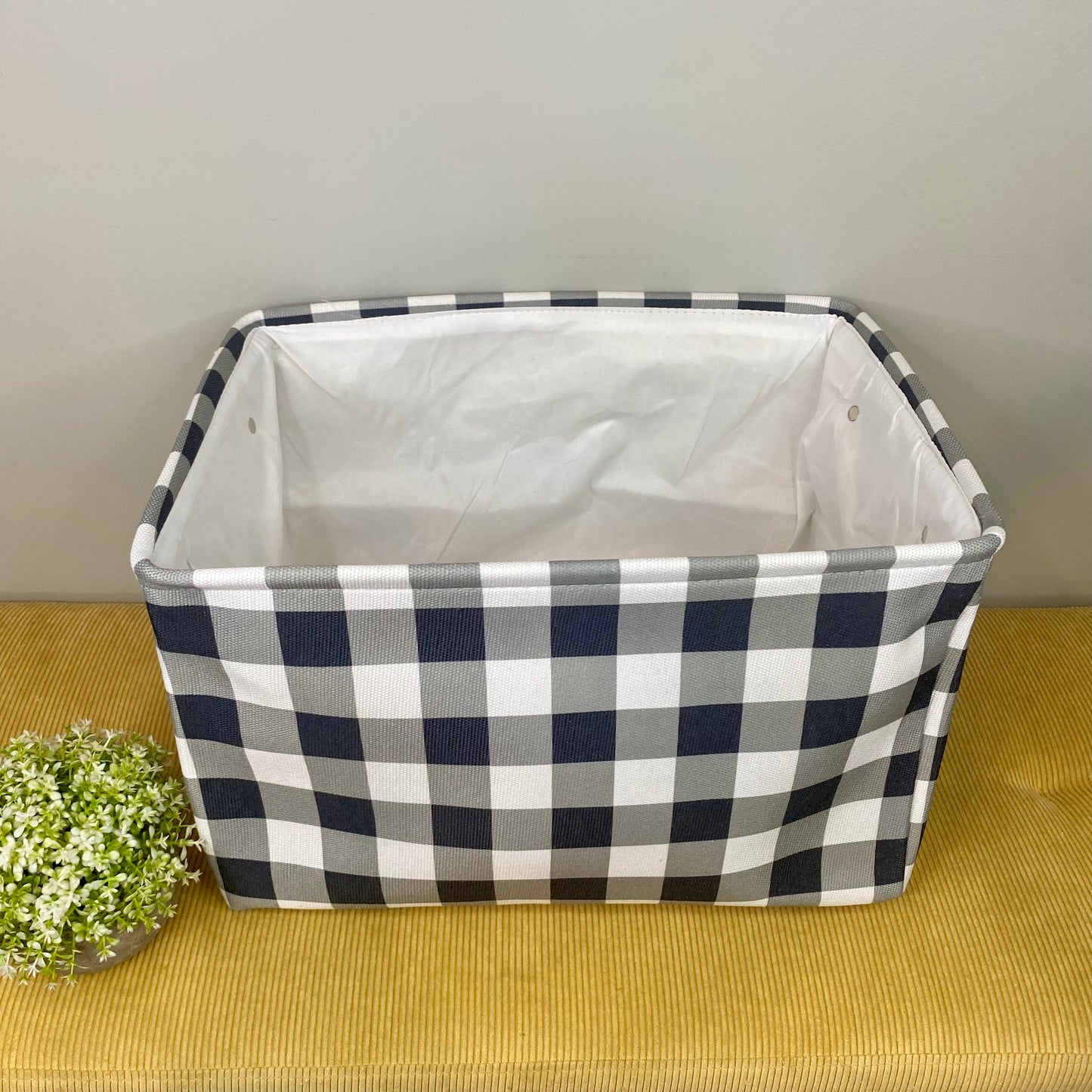 Pop Up Canvas Basket - Grey Navy Plaid