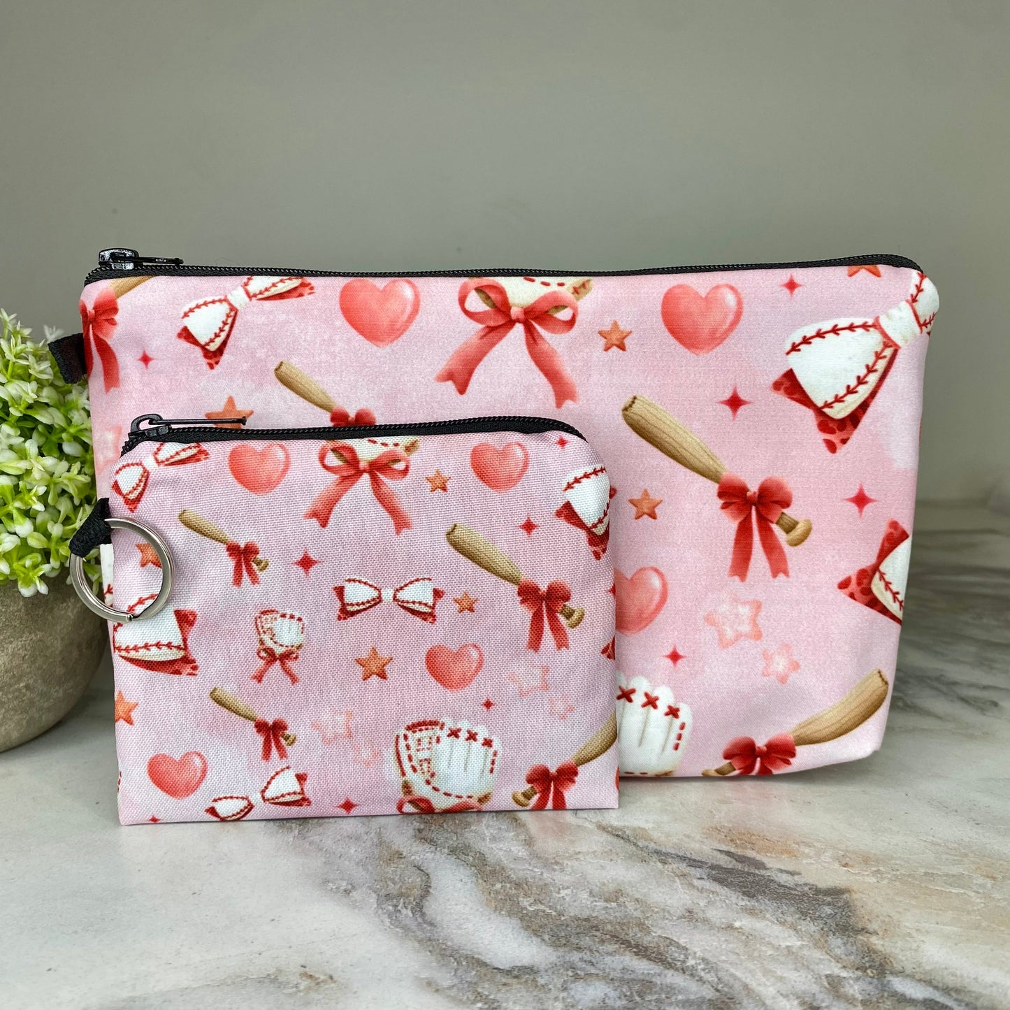 Pouch & Mini Pouch Bundled Set - Baseball Bows