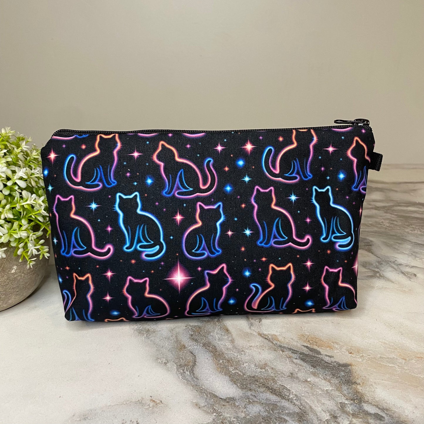 Pouch - Neon Cat Outline