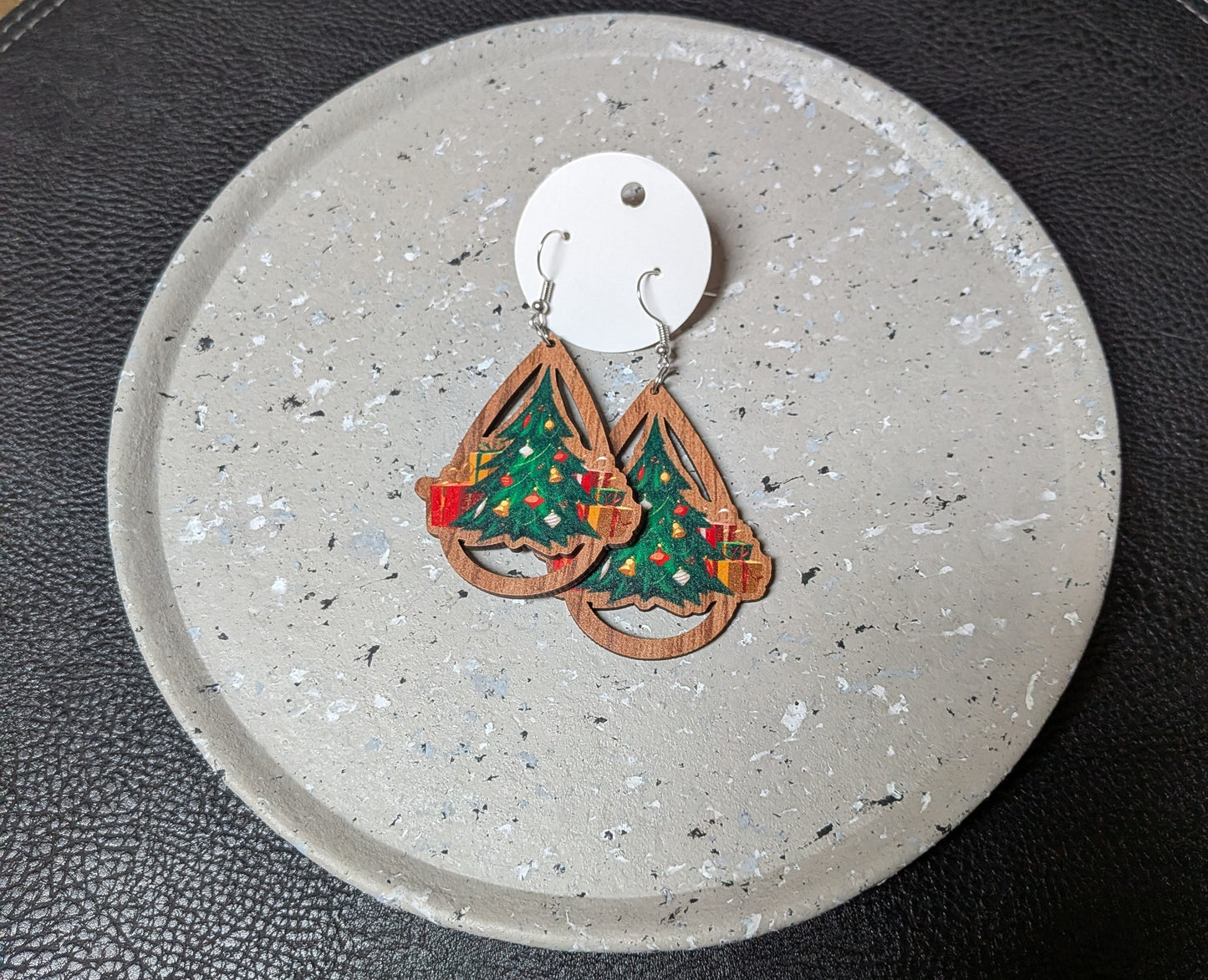 Wooden Christmas Tree/Presents Earrings