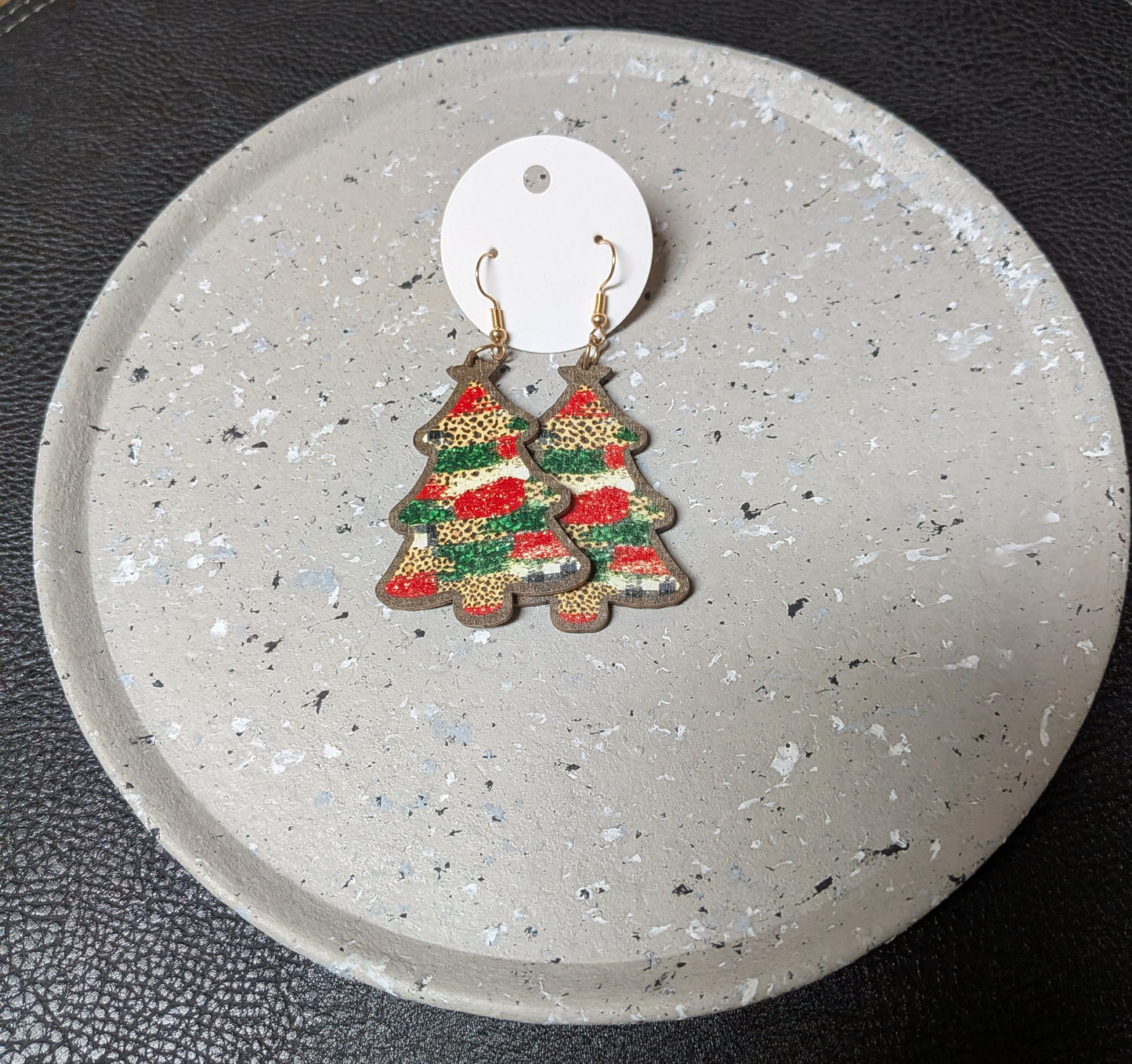 Wooden Christmas Tree Earrings
