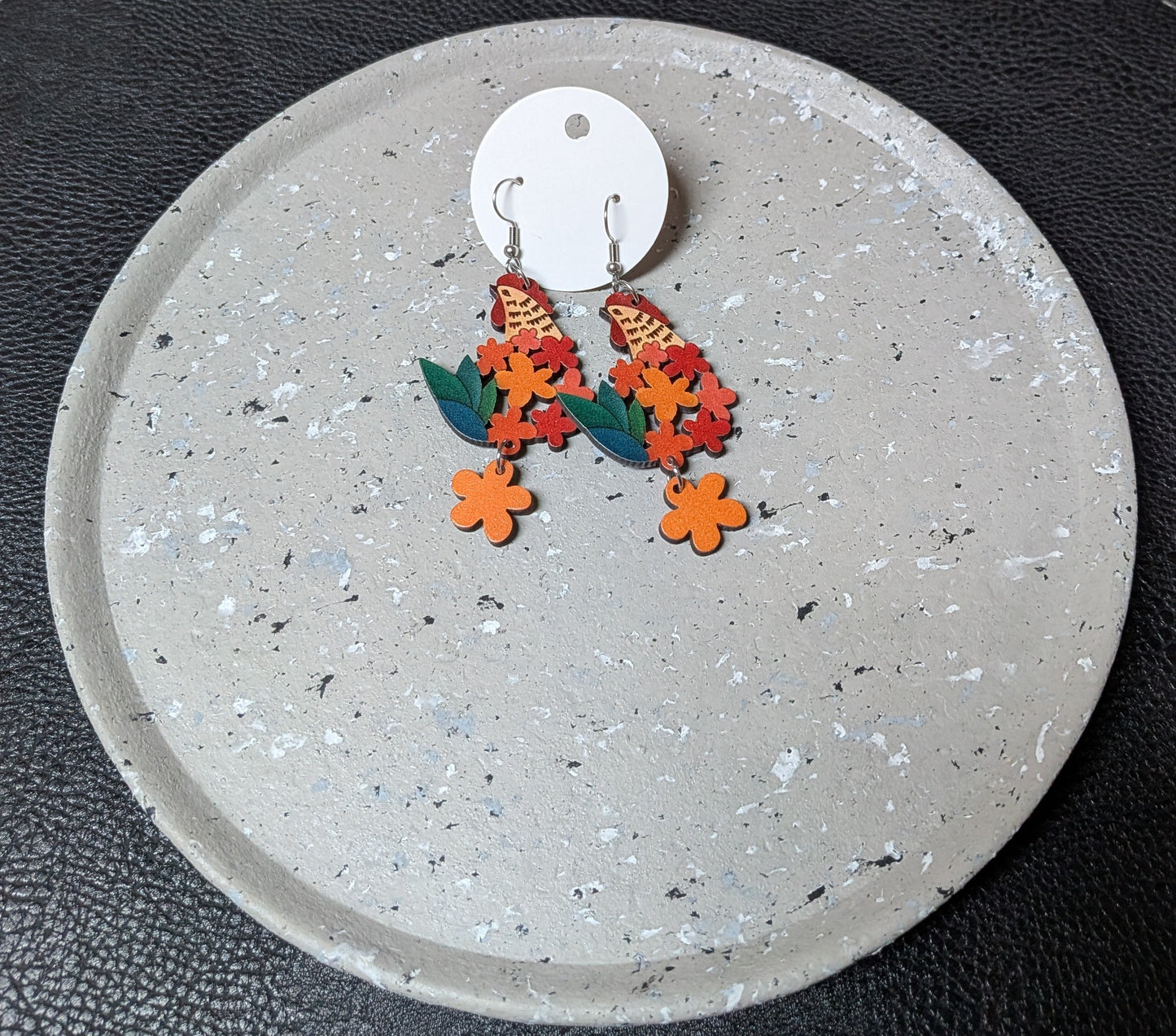 Wooden Chicken Earrings