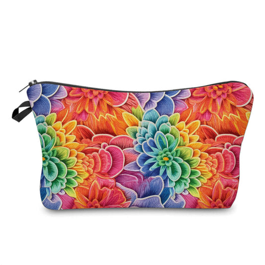 Pouch - Floral, Bright Colorful Embroidery Rainbow