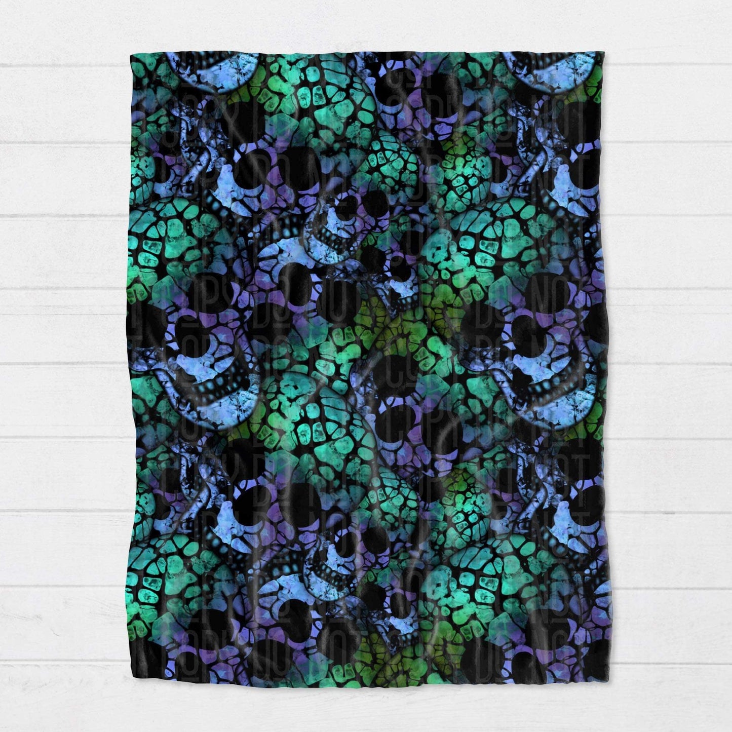 Blanket - Halloween - Blue Green Skulls - PREORDER