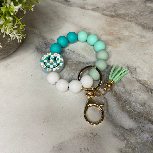 Silicone Bracelet Keychain - Happy Face - Mint