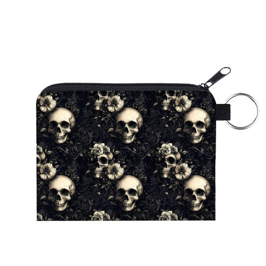 Mini Pouch - Black Floral Skull