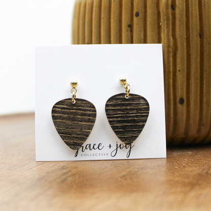 Guitar Pick Dangle Earrings, Acrylic Earrings   : Wood