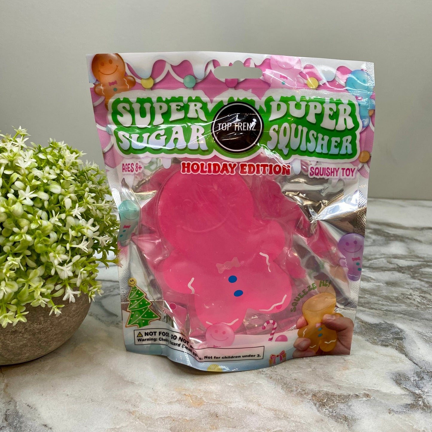 Super Duper Sugar Squisher Toy - Gingerbread Man - Pink