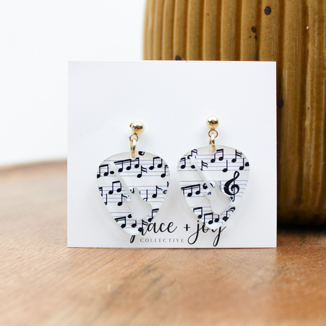 Guitar Pick Dangle Earrings, Acrylic Earrings   : Wood