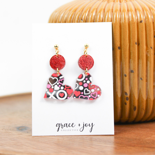 XO Heart Dangle Valentines Day Earrings