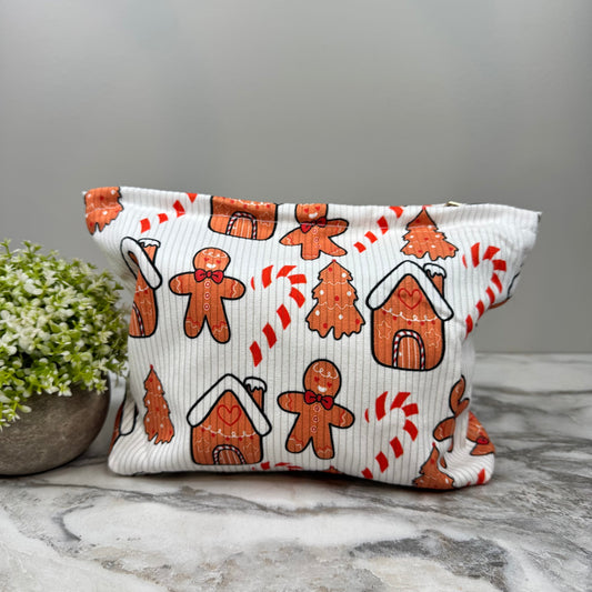 Corduroy Zip Pouch - Christmas Gingerbread