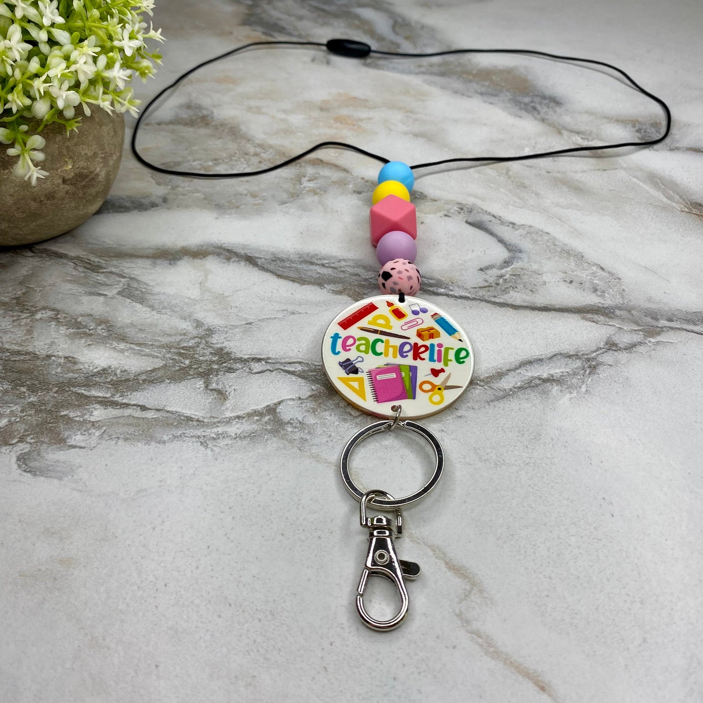 Break-Away Necklace Lanyard with Keychain Clasp - Silicone Bead - Teacher