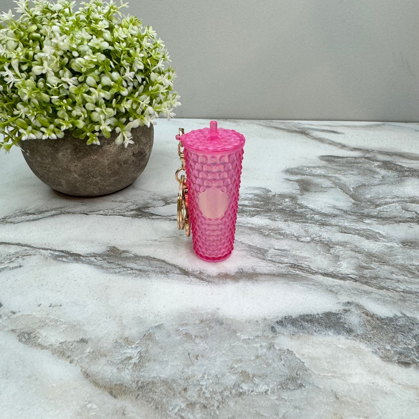 Keychain - Studded Tumbler - Pink Holographic