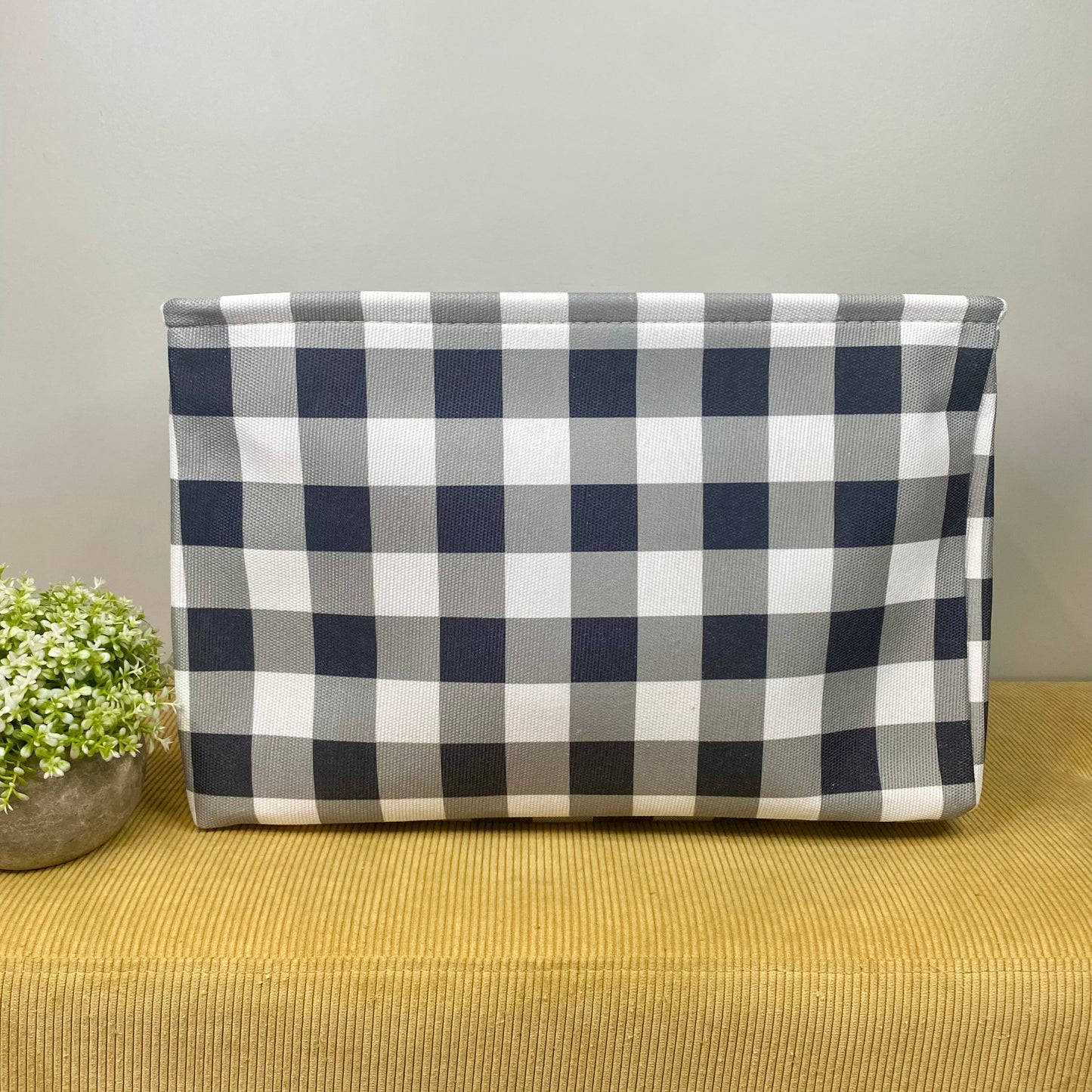 Pop Up Canvas Basket - Grey Navy Plaid