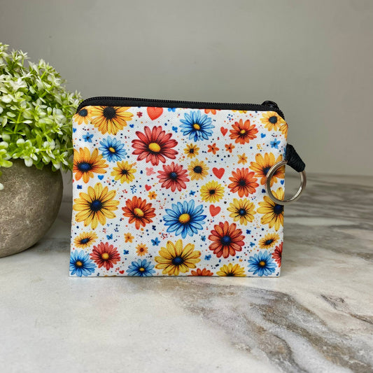 Mini Pouch - Floral Small Red Blue Yellow Daisy