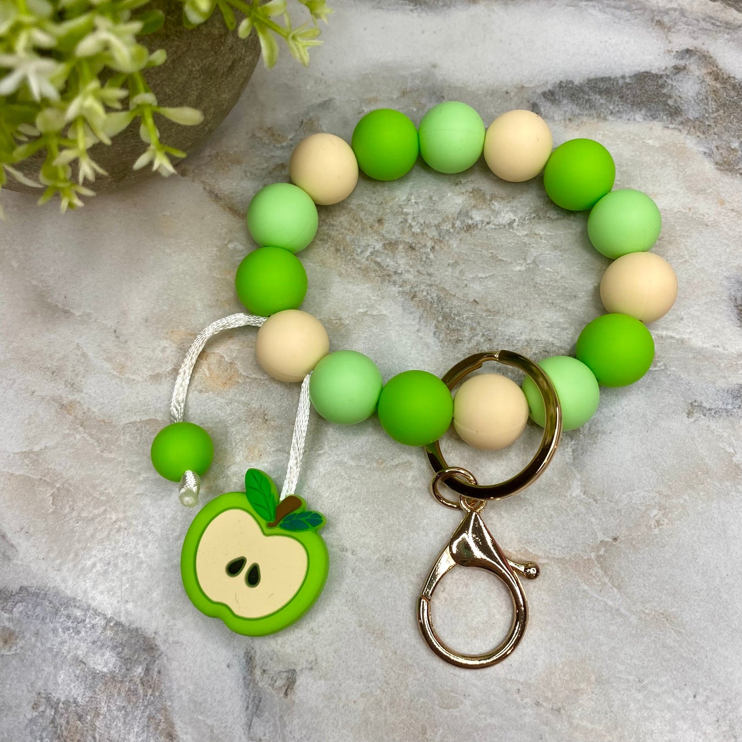 Silicone Bracelet Keychain - Green Apple