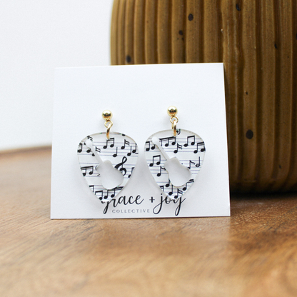 Guitar Pick Dangle Earrings, Acrylic Earrings   : Wood
