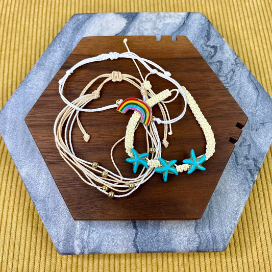 Bracelet Pack - Adjustable String Rainbow Starfish