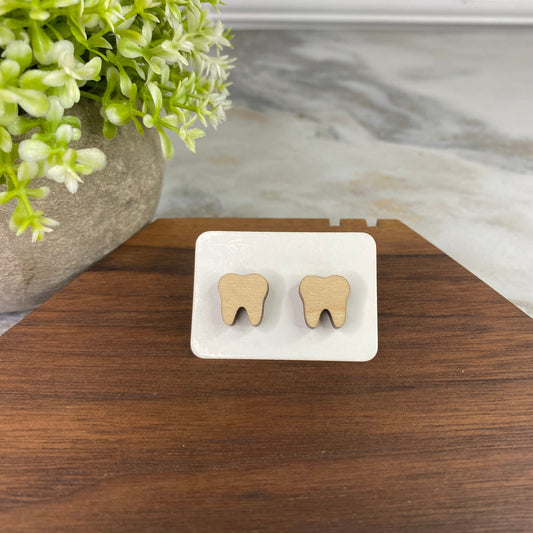 Wooden Stud Earrings - Tooth