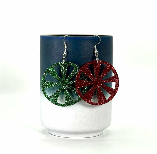 Dangle Earrings - Christmas - Red Green Round - PREORDER Ends 11/25