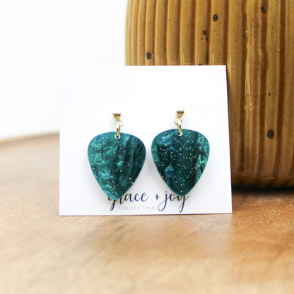 Guitar Pick Dangle Earrings, Acrylic Earrings   : Wood