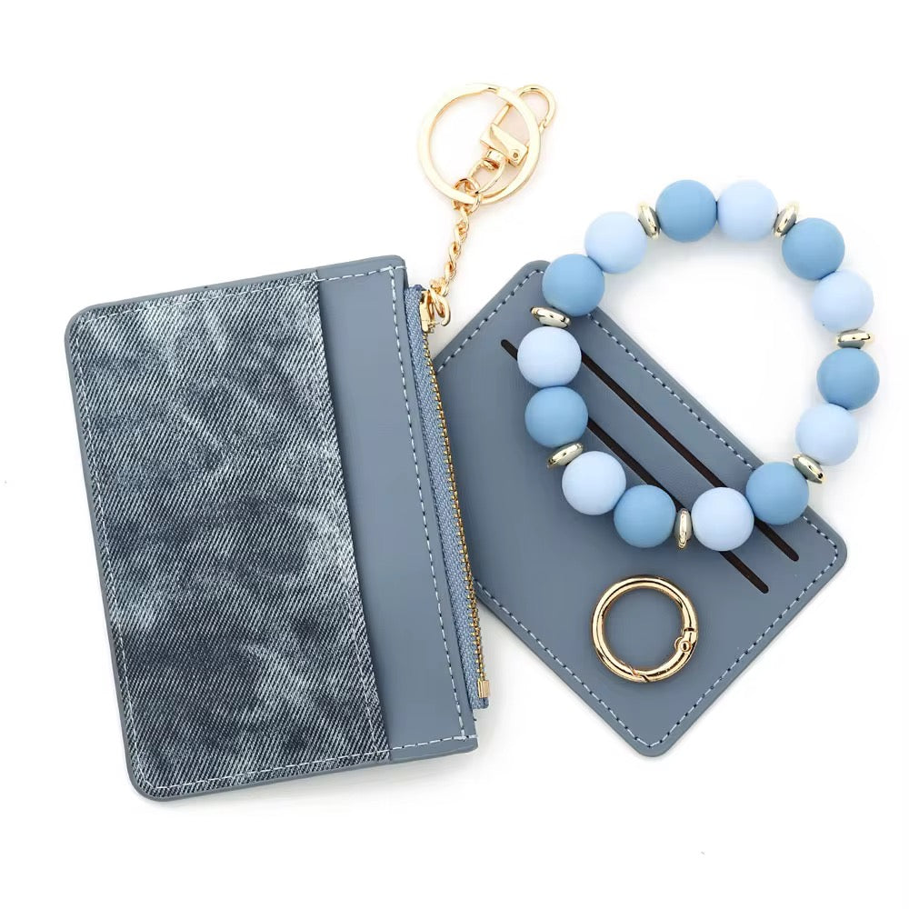 Blue Denim Keychain Card Wallet