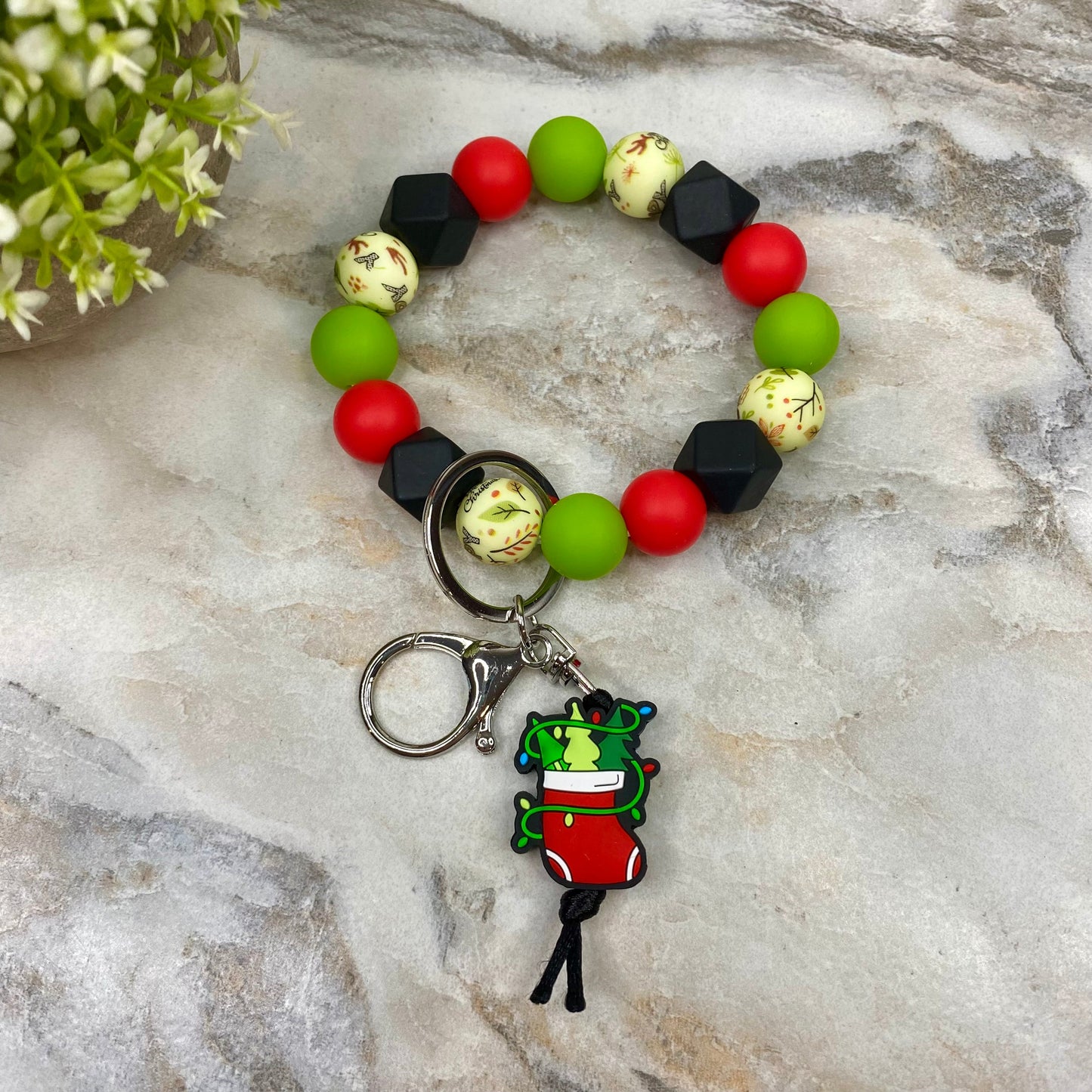 Silicone Bracelet Keychain - Christmas Winter - Green Red Black Stocking