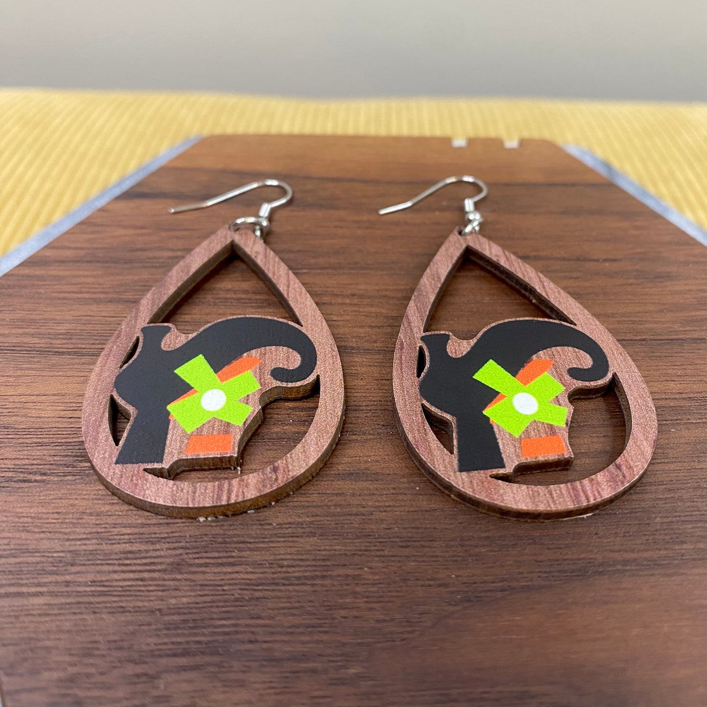 Wooden Teardrop Cutout Earrings - Halloween - Witch Shoes