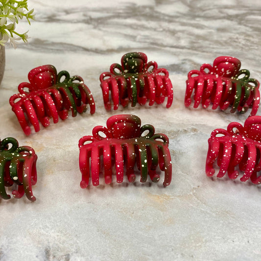 Hair Clip - Christmas Red Green Clamshell