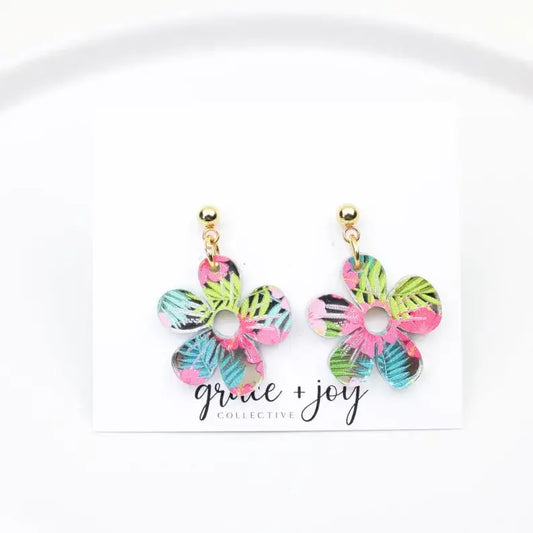 Tropical Flower Dangle Earrings, Acrylic Earrings