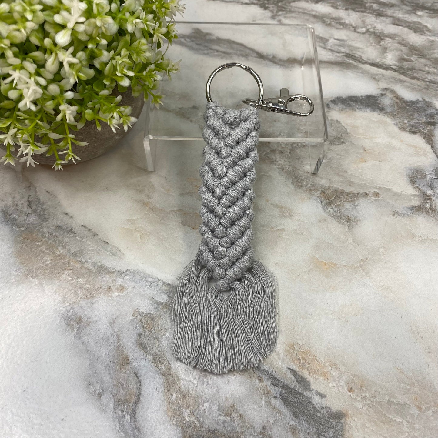 Keychain - Macrame - Braided Grey