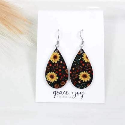 Fall Sunflower Dangle Earrings, Acrylic Earrings
