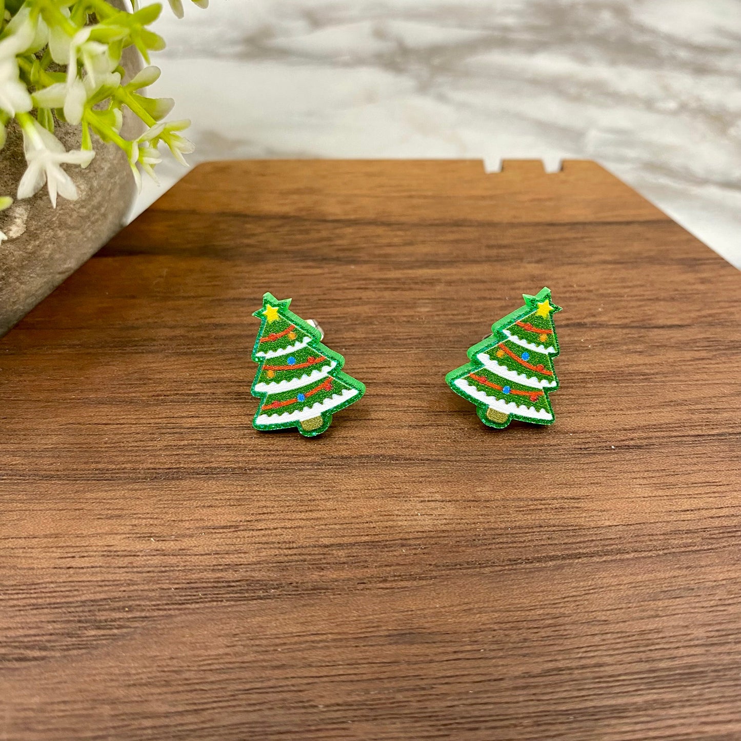 Acrylic Stud Earrings - Christmas - Decorated Tree