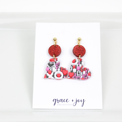 XO Heart Dangle Valentines Day Earrings