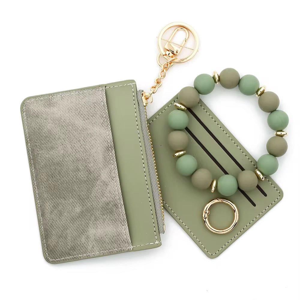 Green Denim Card Wallet Keychain