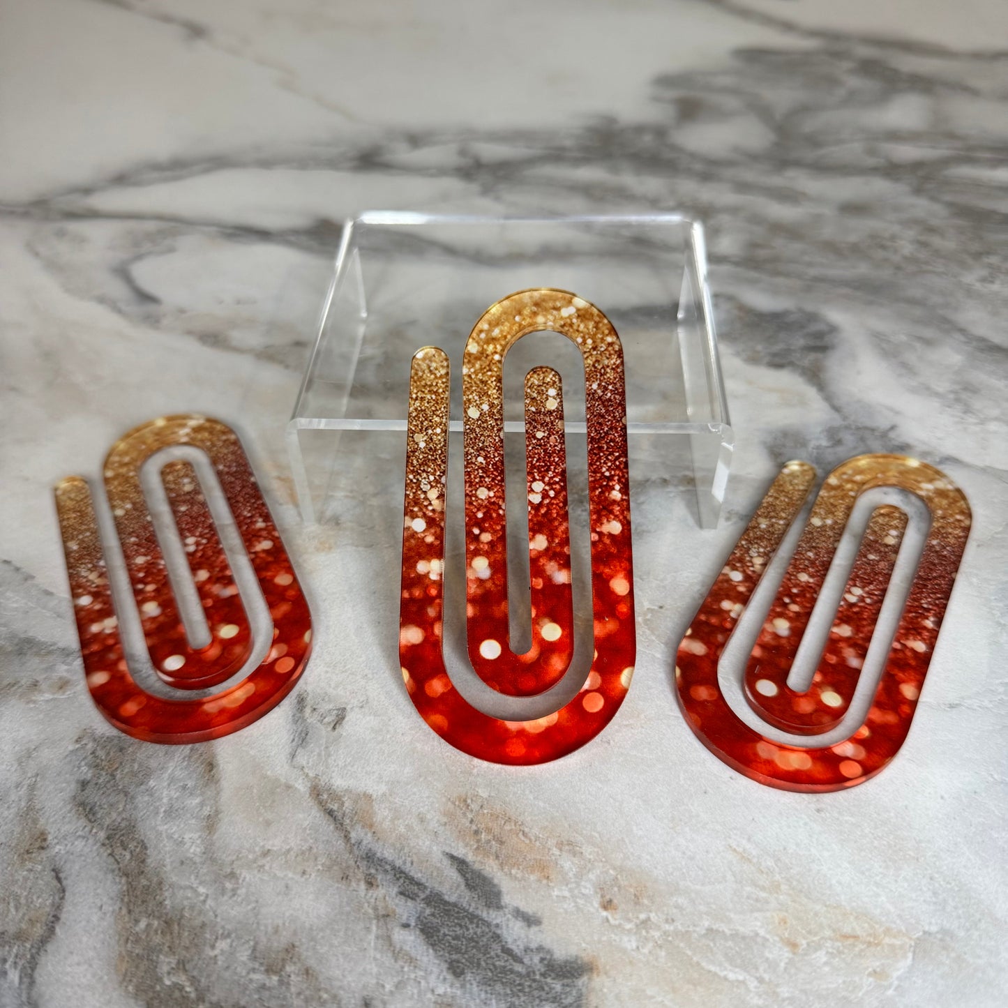 Jumbo Paperclip - Red Gold Ombre Glitter