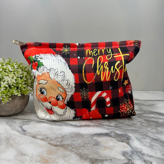 Corduroy Zip Pouch - Christmas Santa Plaid
