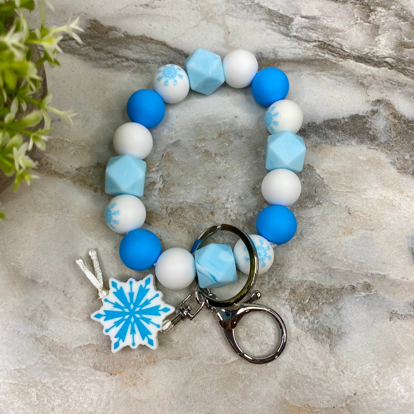 Silicone Bracelet Keychain - Christmas Winter - Blue White Snowflake