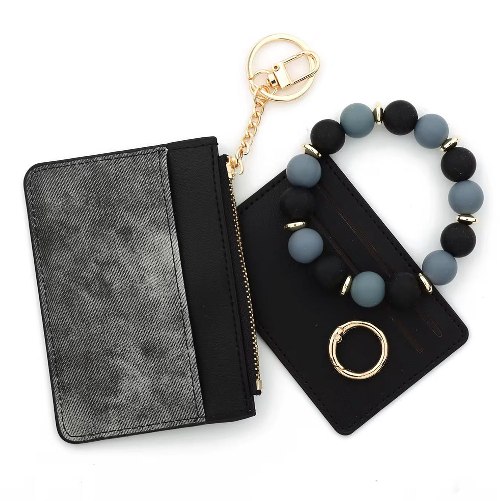 Black Denim Keychain Card Wallet